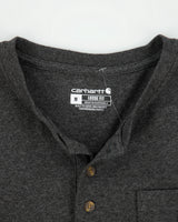 Vintage Carhartt Marl Grey Heavyweight Loose Fit Long Sleeve Henley T-Shirt - M