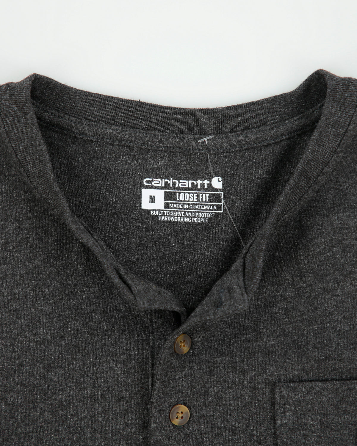 Vintage Carhartt Marl Grey Heavyweight Loose Fit Long Sleeve Henley T-Shirt - M