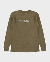 Vintage Y2K 00s Billabong Khaki Heavyweight Long Sleeve Crewneck Waffle T-Shirt - M