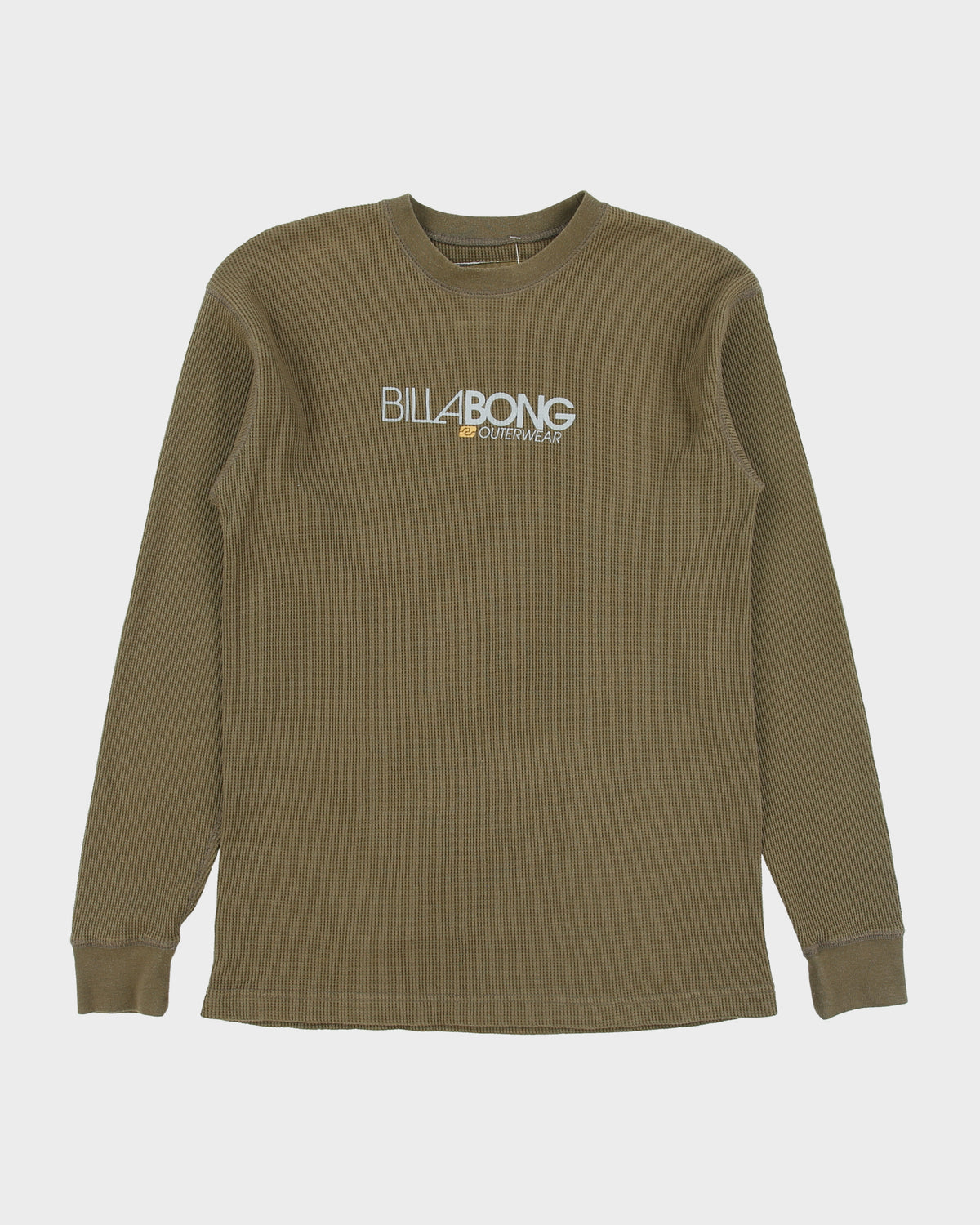Vintage Y2K 00s Billabong Khaki Heavyweight Long Sleeve Crewneck Waffle T-Shirt - M
