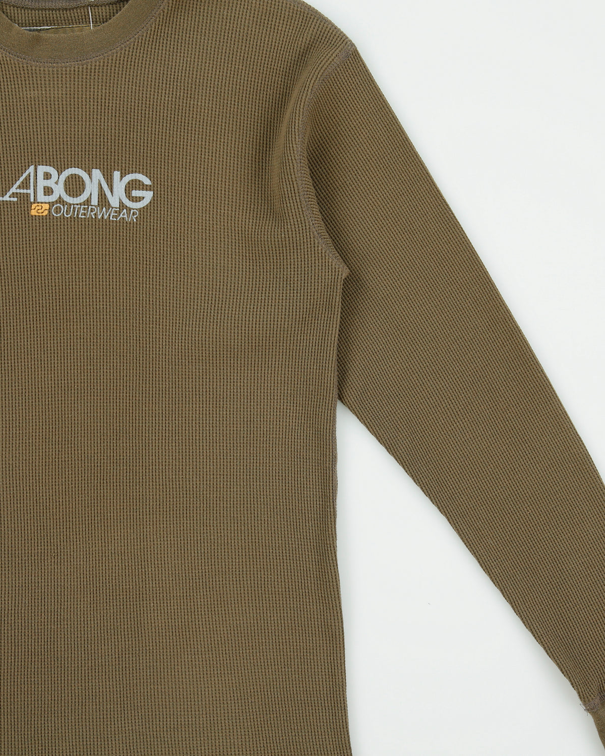 Vintage Y2K 00s Billabong Khaki Heavyweight Long Sleeve Crewneck Waffle T-Shirt - M