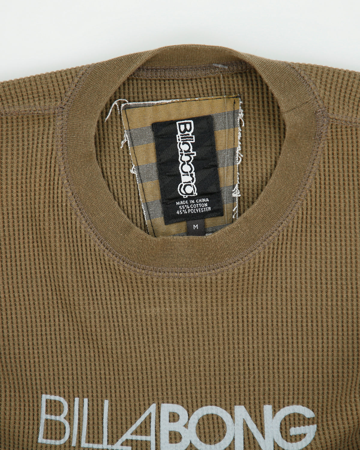 Vintage Y2K 00s Billabong Khaki Heavyweight Long Sleeve Crewneck Waffle T-Shirt - M