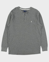 Polo Ralph Lauren Marl Grey Long Sleeve Waffle Henley T-Shirt - XL