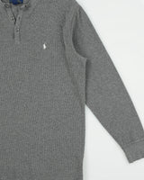 Polo Ralph Lauren Marl Grey Long Sleeve Waffle Henley T-Shirt - XL