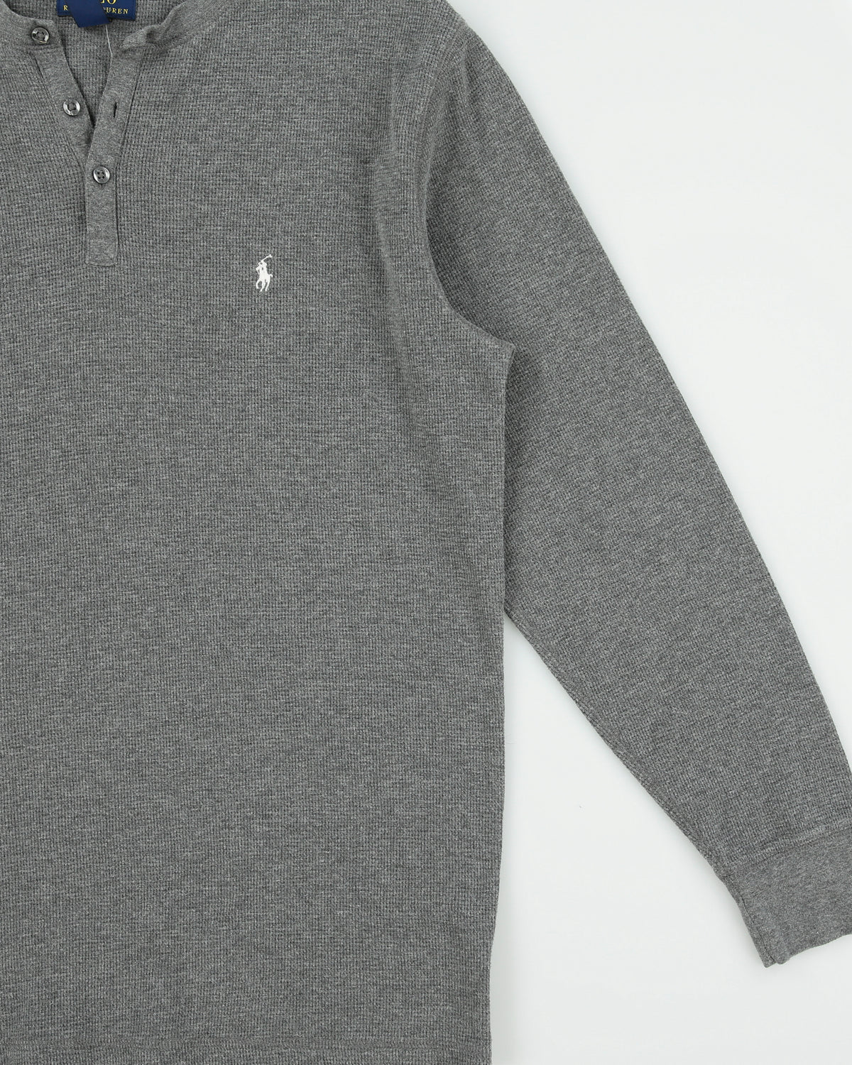 Polo Ralph Lauren Marl Grey Long Sleeve Waffle Henley T-Shirt - XL