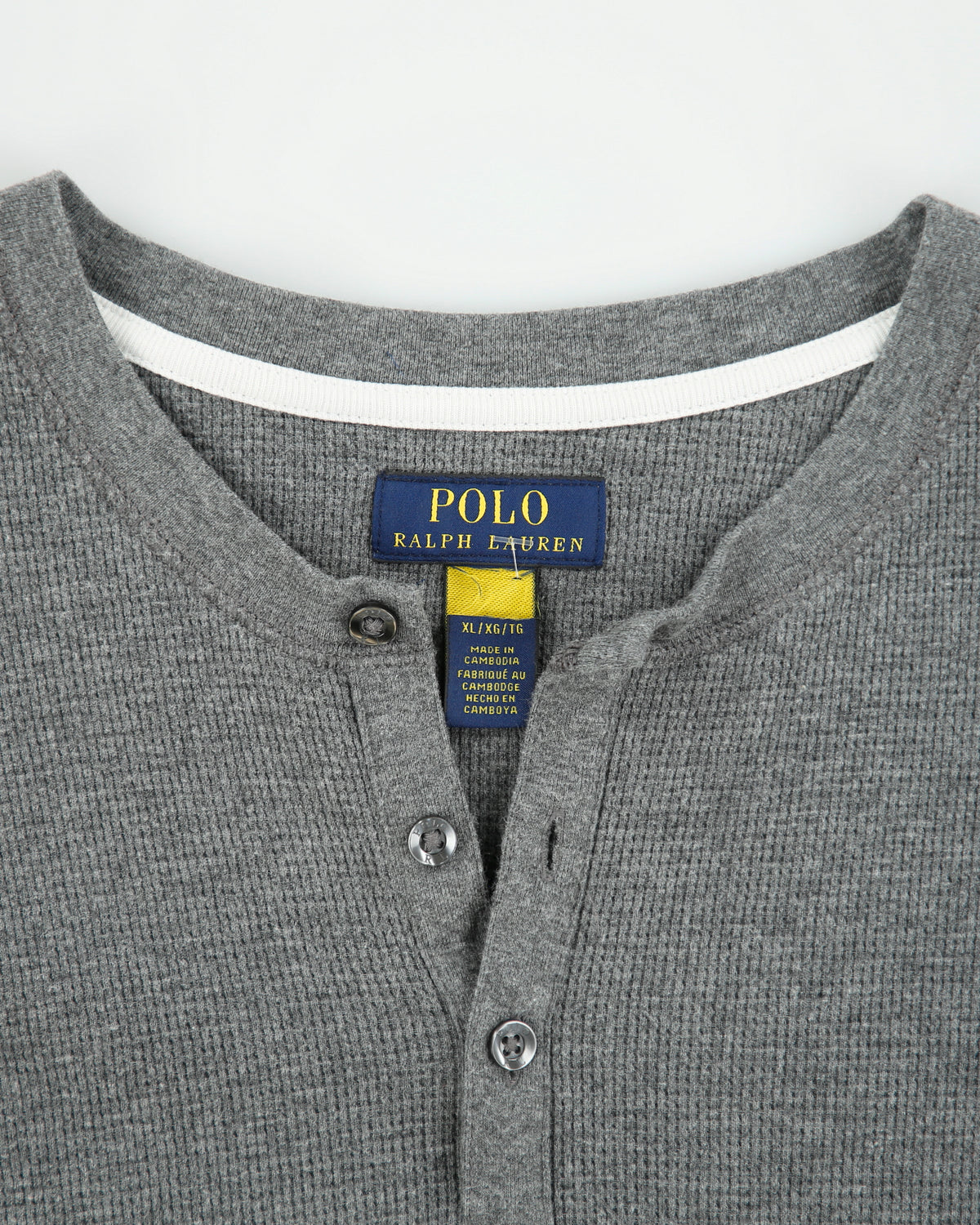 Polo Ralph Lauren Marl Grey Long Sleeve Waffle Henley T-Shirt - XL