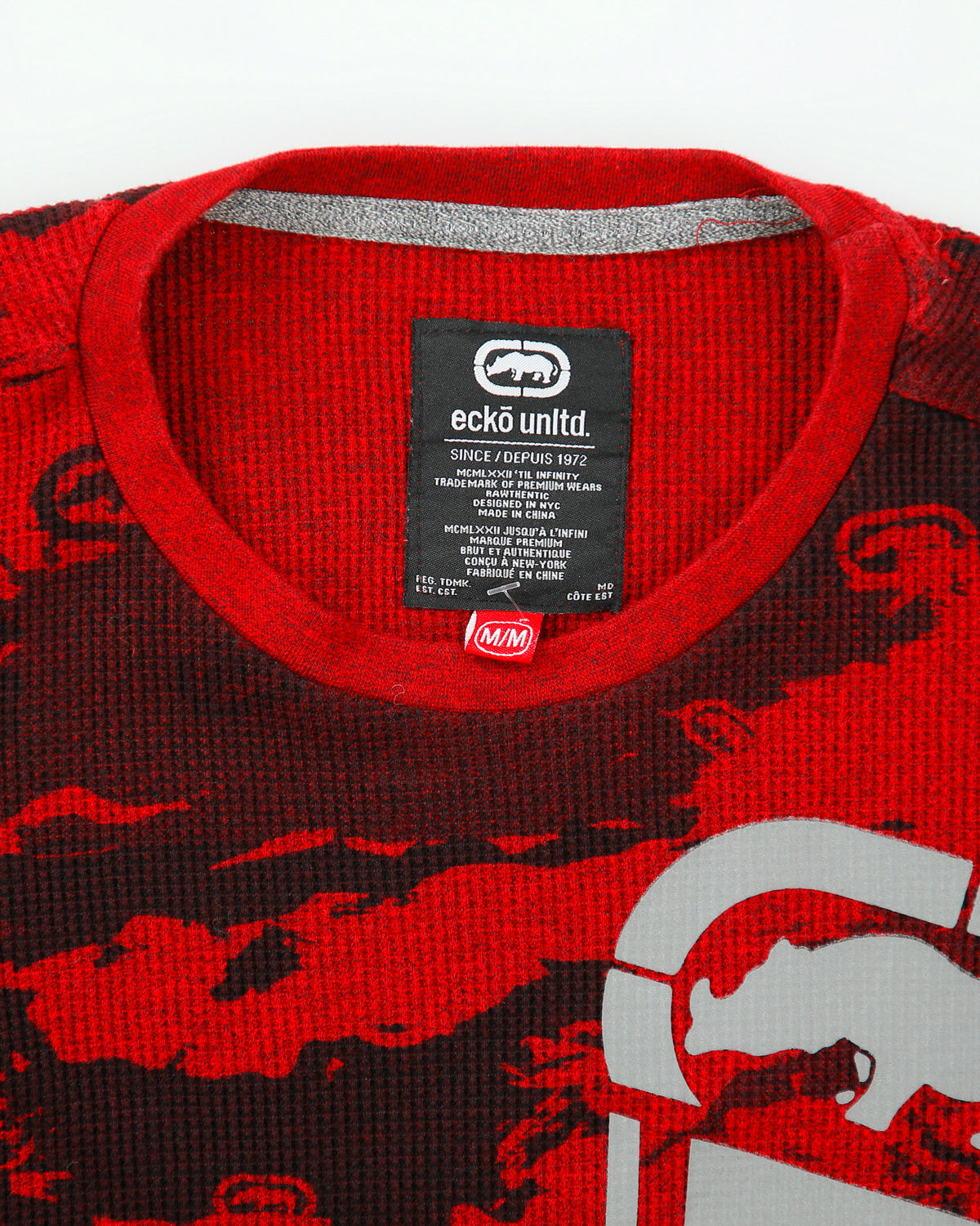 Vintage Y2K 00s Ecko UNLTD Camo Long Sleeve Crewneck Waffle T-Shirt - M