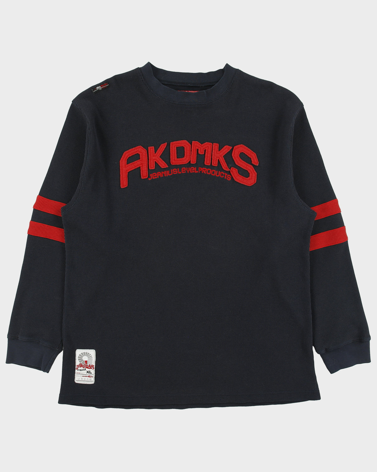 Vintage Y2K 00s Akademiks Heavyweight Patch Embroidered Crewneck Long Sleeve Waffle T-Shirt - XL
