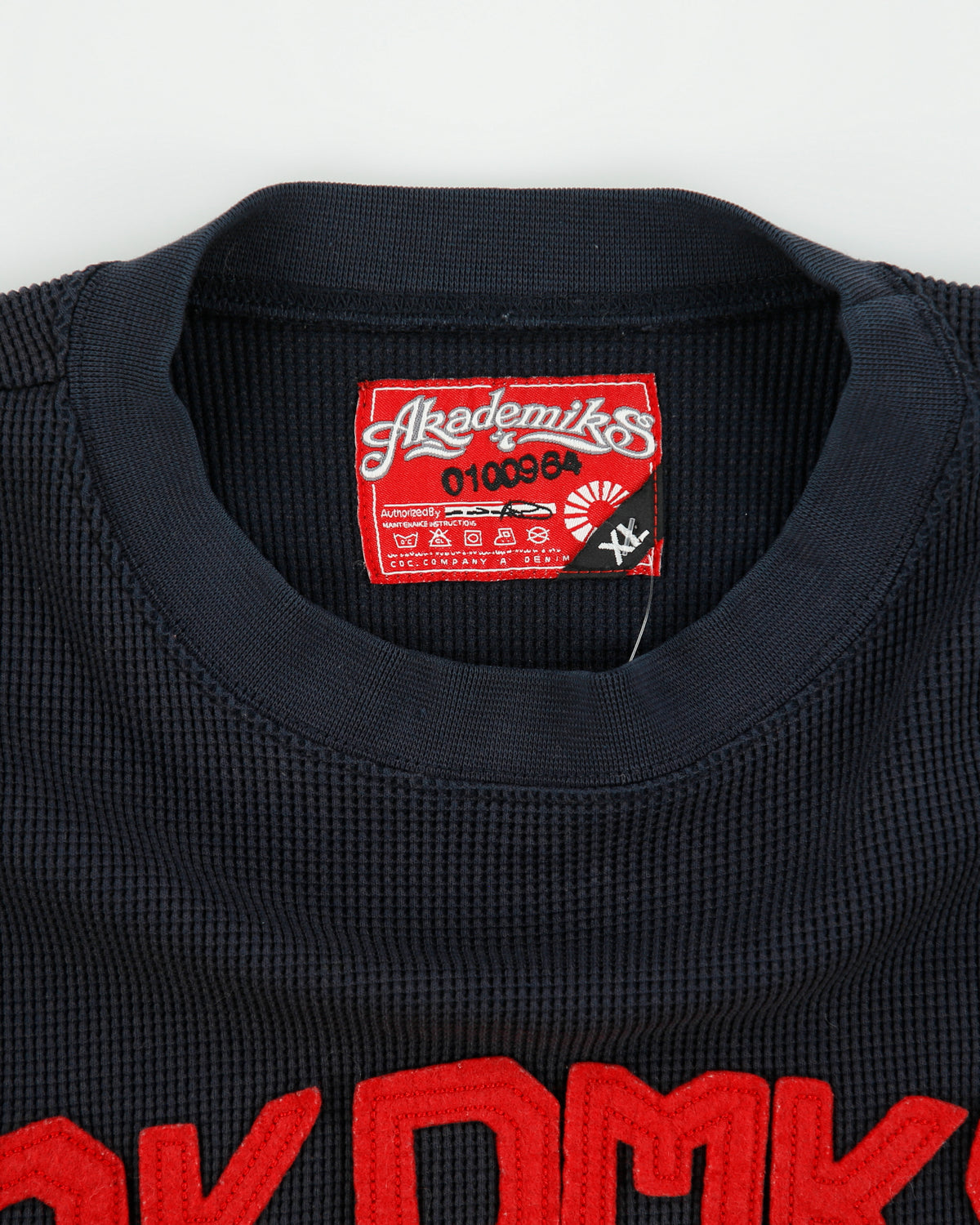 Vintage Y2K 00s Akademiks Heavyweight Patch Embroidered Crewneck Long Sleeve Waffle T-Shirt - XL
