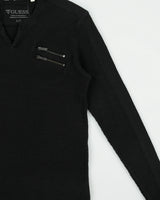 Vintage Y2K Guess Heavyweight Long Sleeve Notch Neck Zipper Waffle T-Shirt - L
