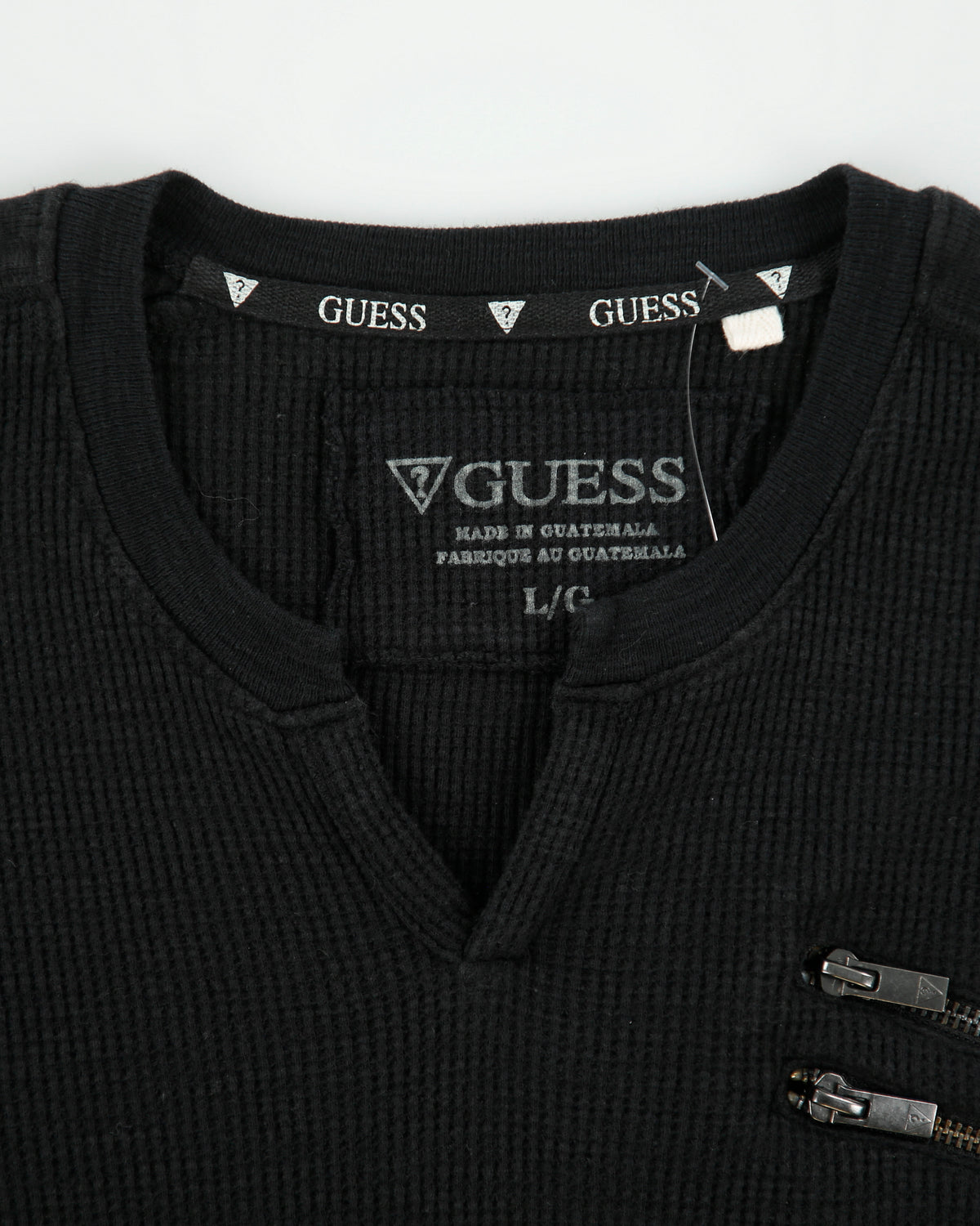 Vintage Y2K Guess Heavyweight Long Sleeve Notch Neck Zipper Waffle T-Shirt - L