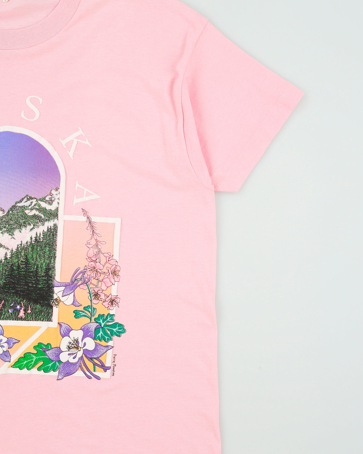 Vintage 1987 Prairie Mountain Alaska Baby Pink Screen Stars Single Stitch Made In USA Crewneck T-Shirt - XL