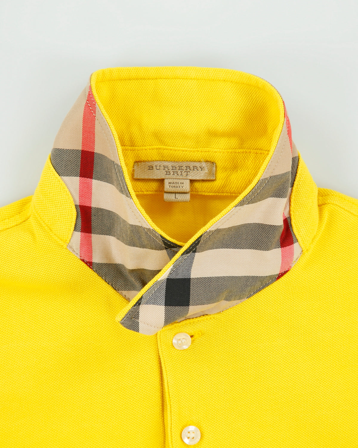 Vintage Burberry Brit Nova Check Collar Classic Pique Short Sleeve Polo Shirt - L