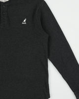 Vintage Y2K 00s Kangol Heavyweight Embroidered Long Sleeve Henley Waffle T-Shirt - L