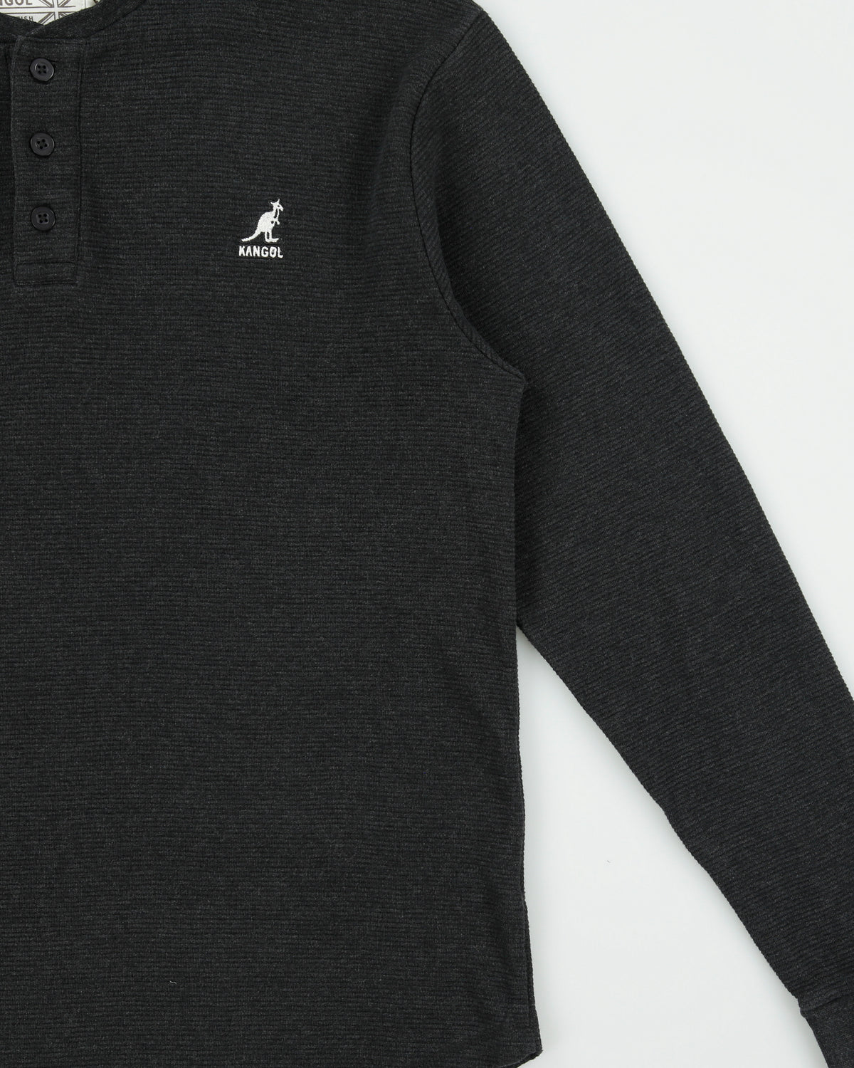 Vintage Y2K 00s Kangol Heavyweight Embroidered Long Sleeve Henley Waffle T-Shirt - L