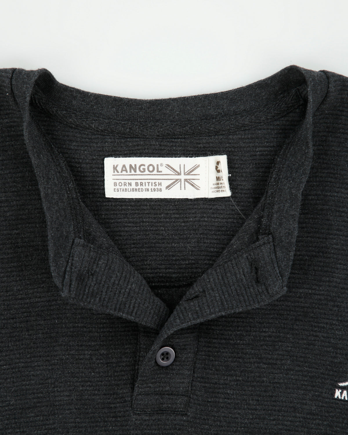 Vintage Y2K 00s Kangol Heavyweight Embroidered Long Sleeve Henley Waffle T-Shirt - L
