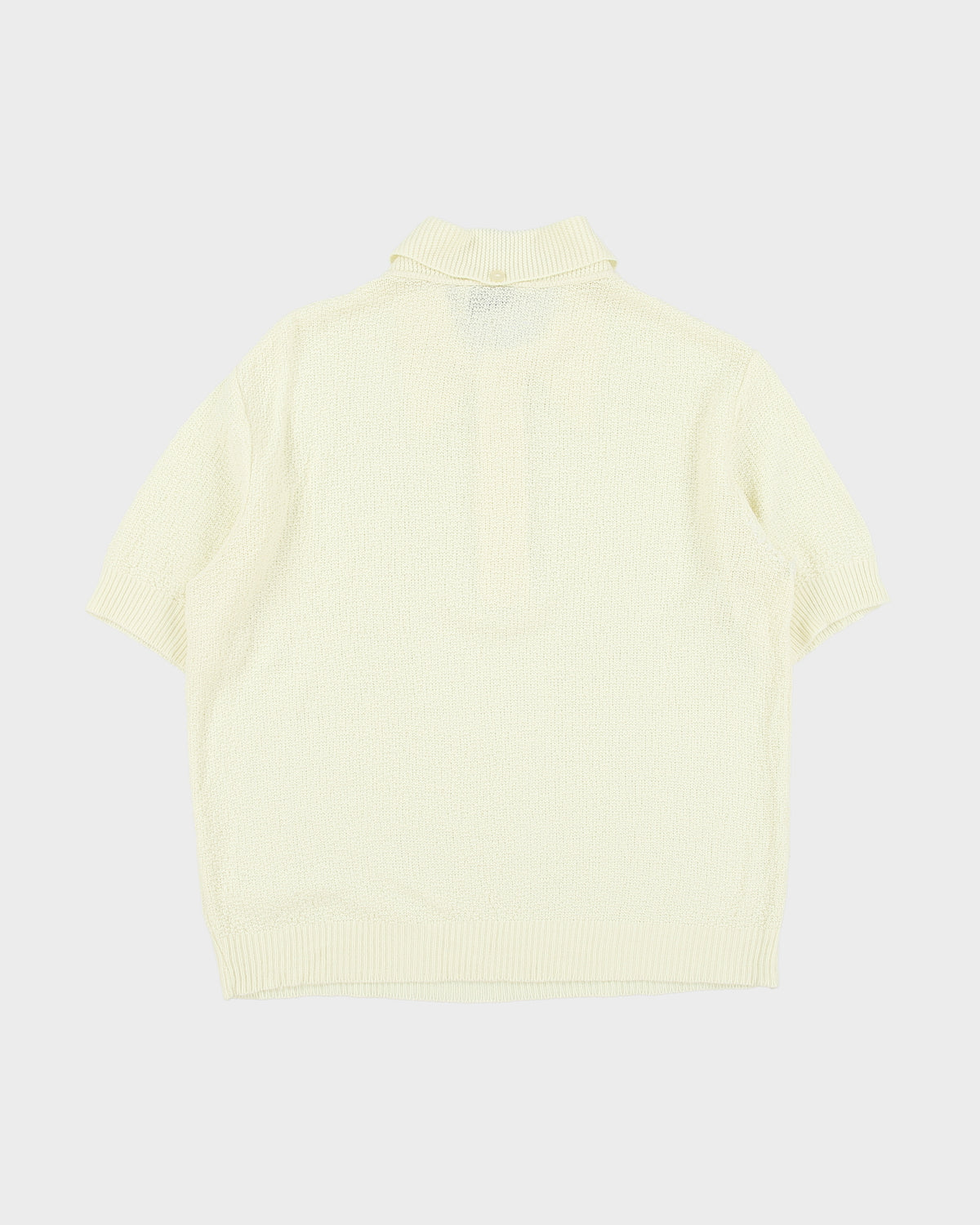 Vintage 1970s White Ram Pale Yellow Open Knit Made In Canada Short Sleeve Polo Shirt - M