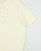 Vintage 1970s White Ram Pale Yellow Open Knit Made In Canada Short Sleeve Polo Shirt - M
