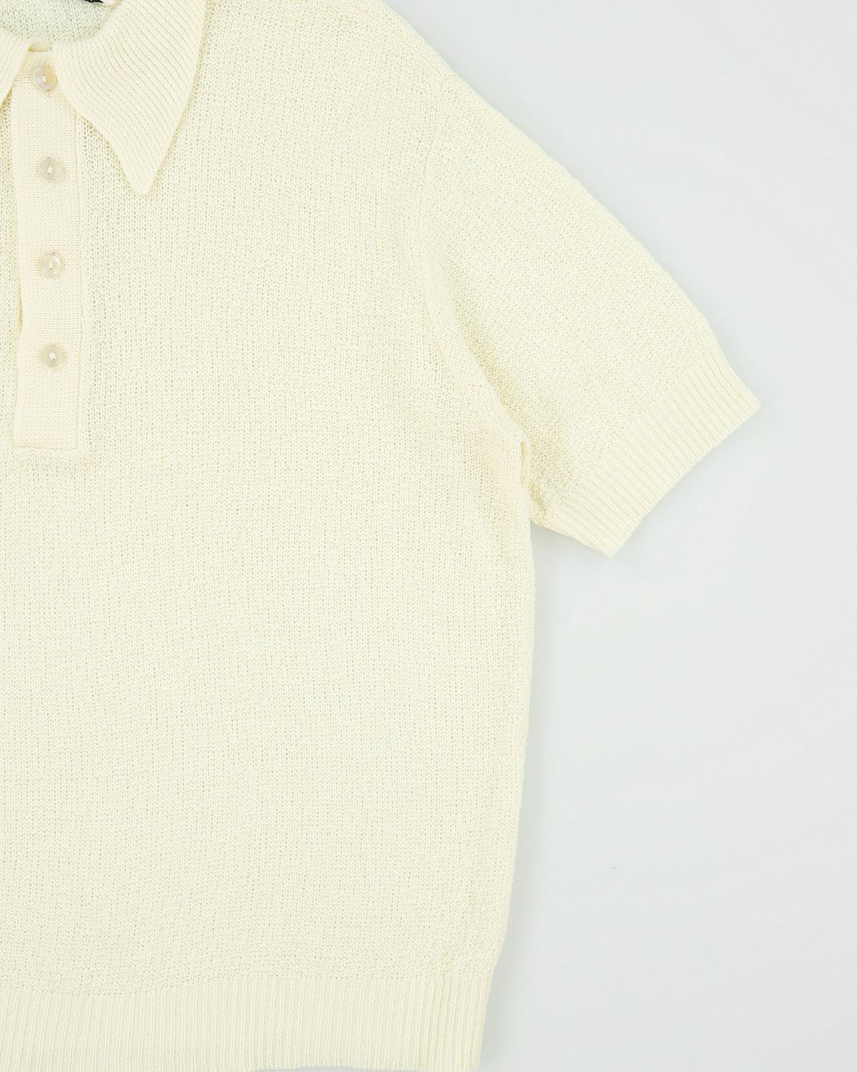 Vintage 1970s White Ram Pale Yellow Open Knit Made In Canada Short Sleeve Polo Shirt - M
