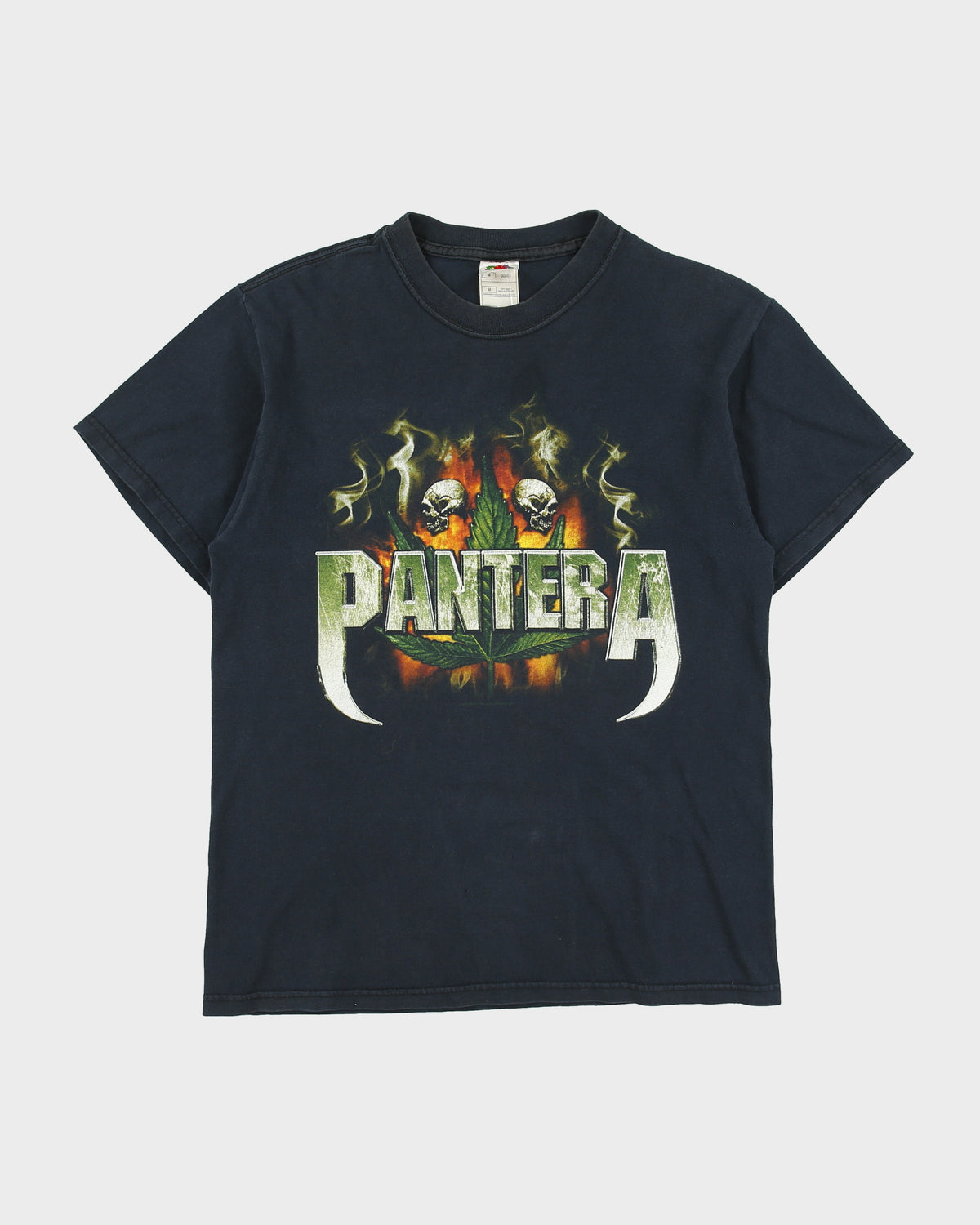 Vintage 2002 Pantera Flaming Marijuana Skull Heavyweight Crewneck T-Shirt - M