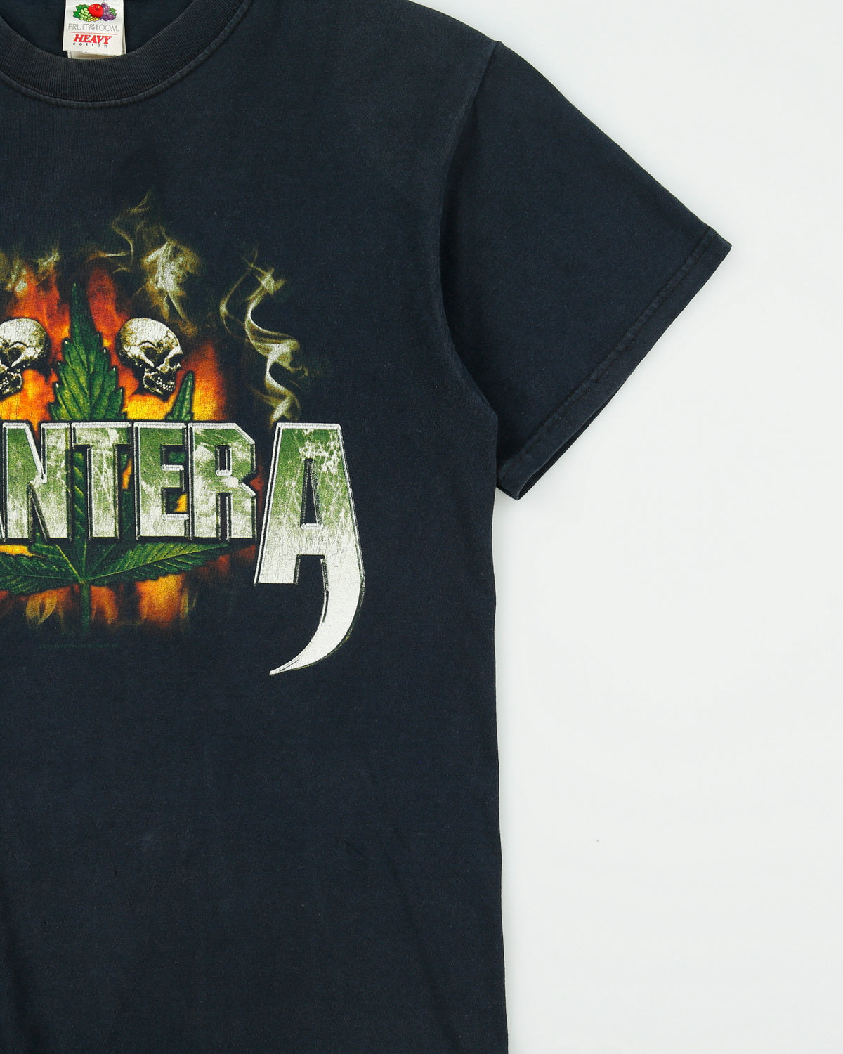 Vintage 2002 Pantera Flaming Marijuana Skull Heavyweight Crewneck T-Shirt - M