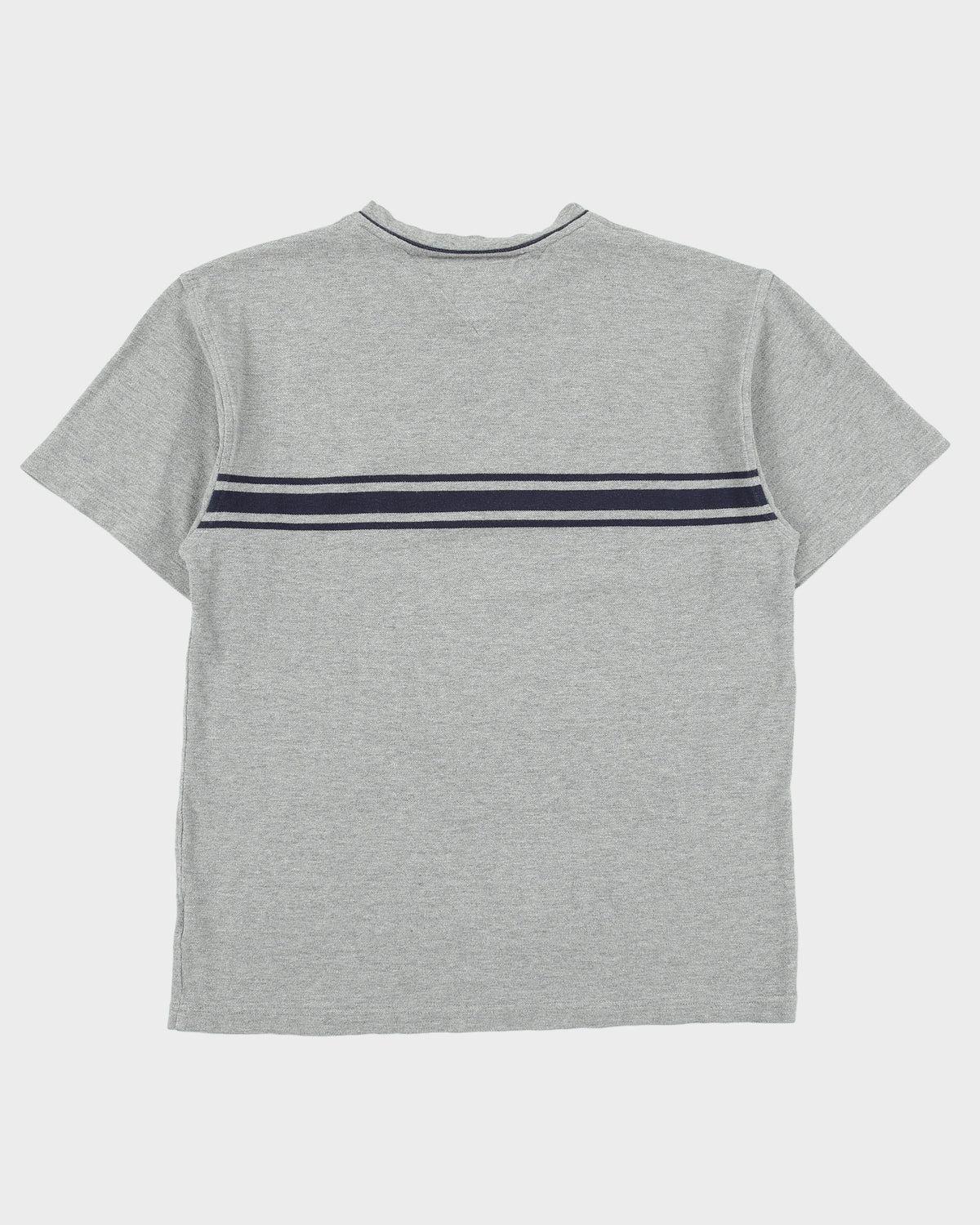Vintage Y2K 00s Tommy Hilfiger Marl Grey Heavyweight Embroidered V-Neck T-Shirt - M