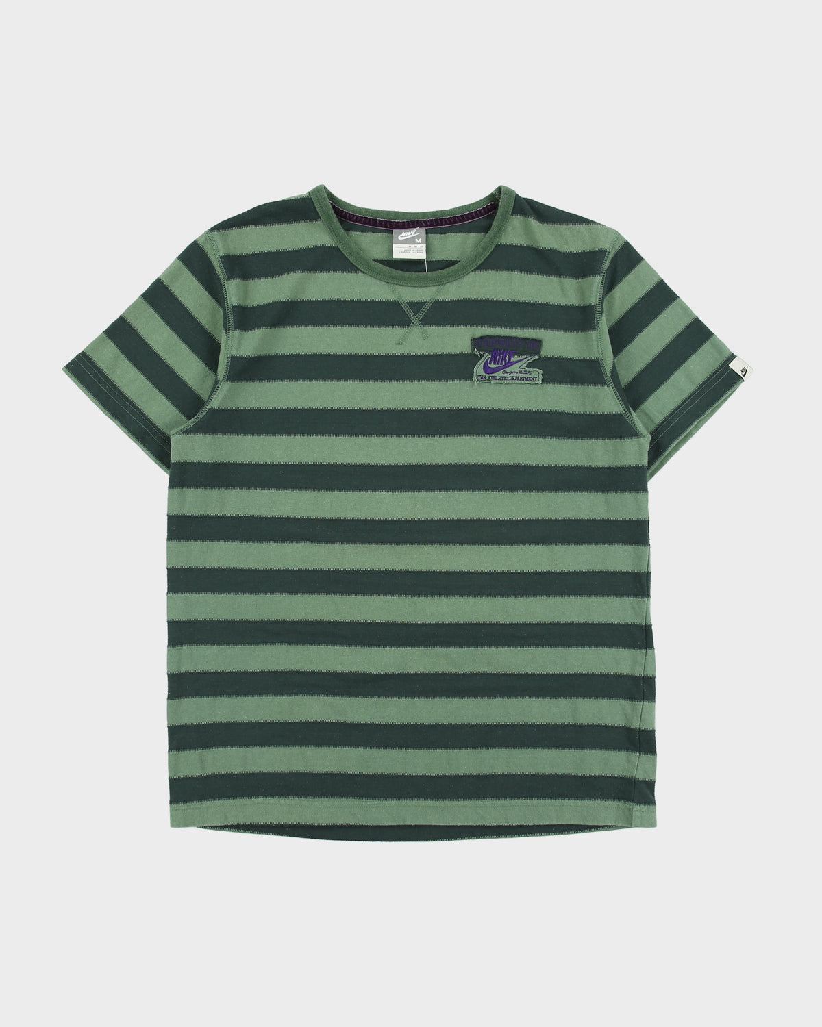 Vintage Y2K 00s Nike Athl Dept. Patchwork Striped Heavyweight Crewneck T-Shirt - M