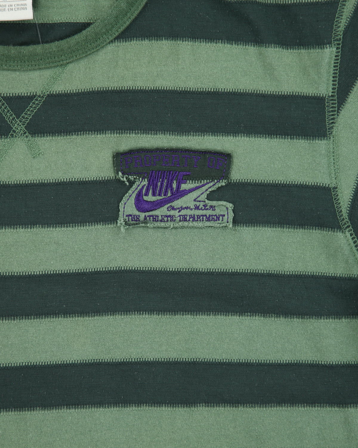 Vintage Y2K 00s Nike Athl Dept. Patchwork Striped Heavyweight Crewneck T-Shirt - M