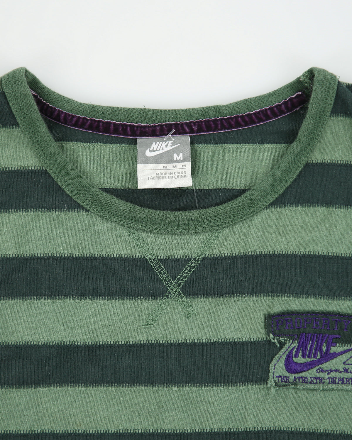 Vintage Y2K 00s Nike Athl Dept. Patchwork Striped Heavyweight Crewneck T-Shirt - M