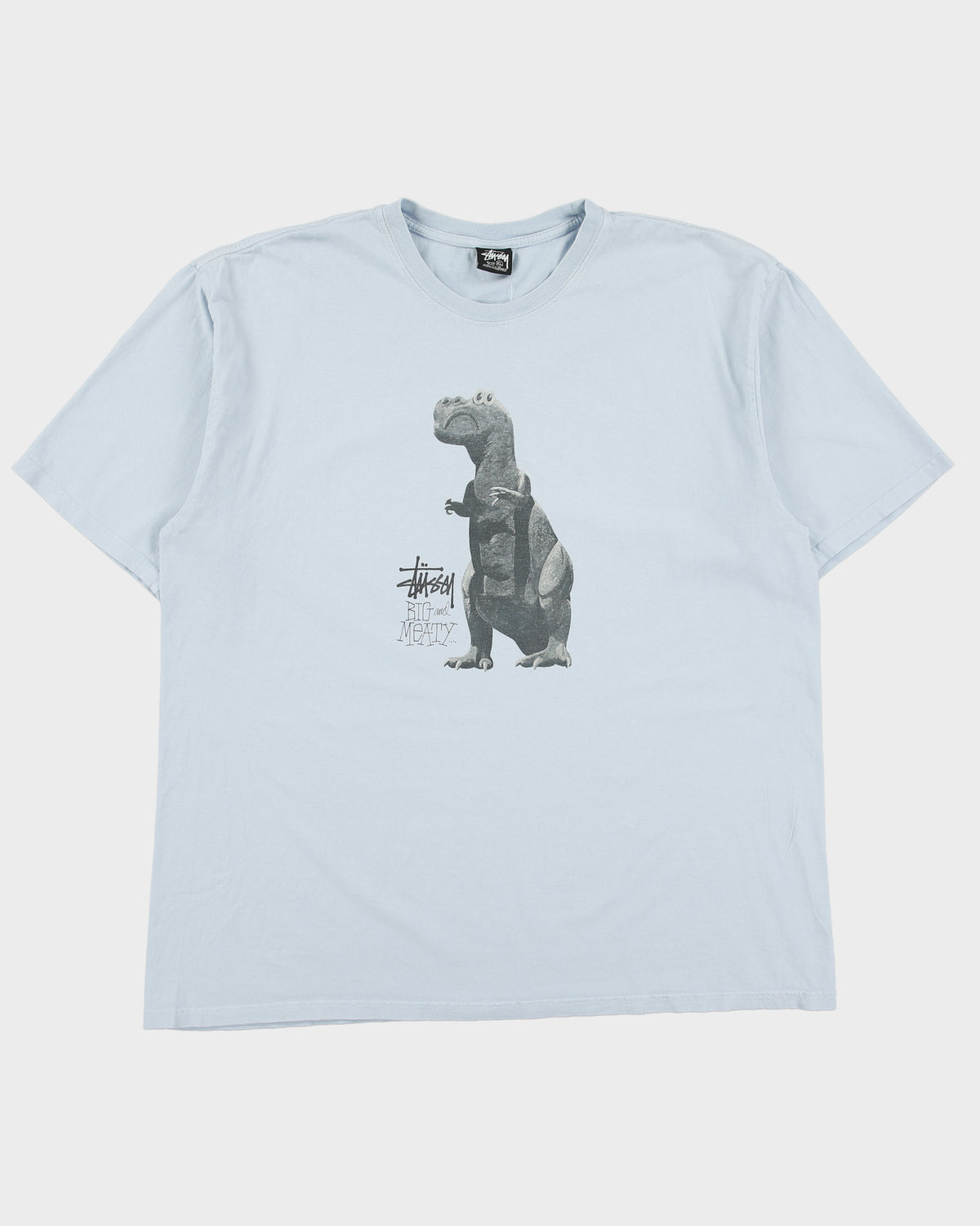 Stussy Baby Blue Big &amp; Meaty T-Rex Heavyweight Crewneck T-Shirt - XL