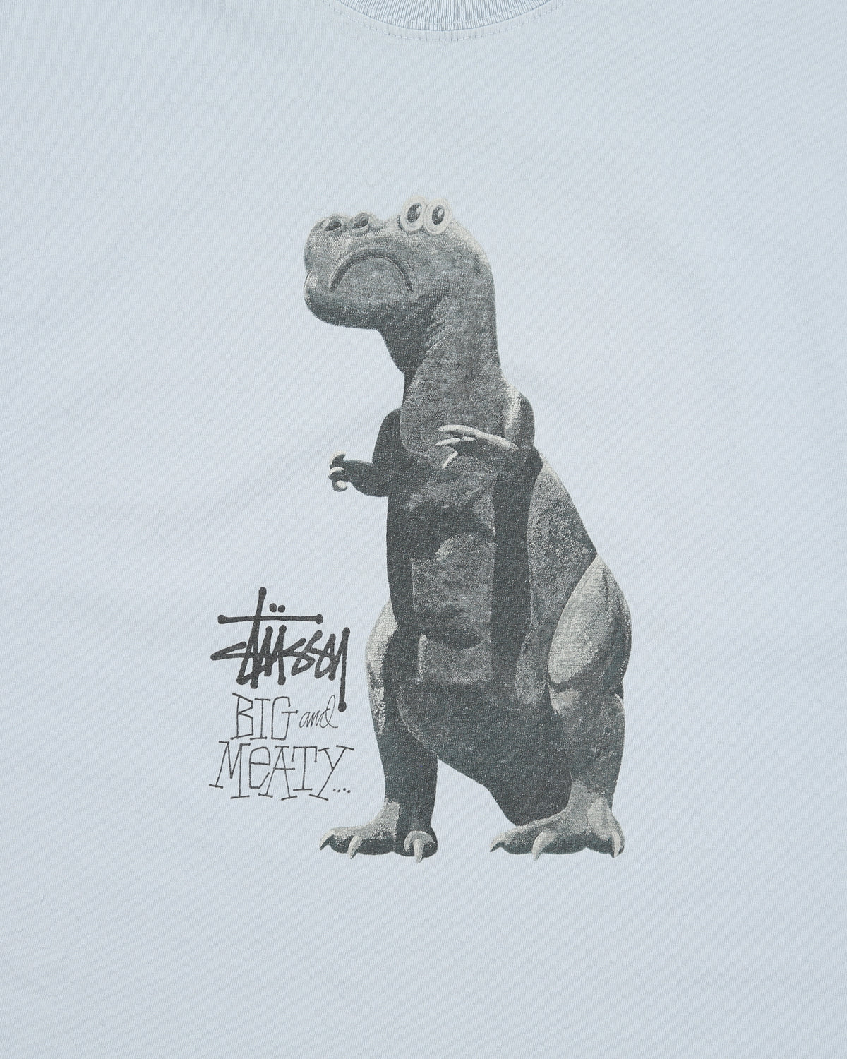 Stussy Baby Blue Big &amp; Meaty T-Rex Heavyweight Crewneck T-Shirt - XL