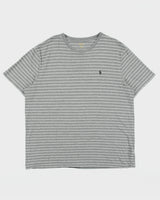Vintage Polo Ralph Lauren Marl Grey Striped Heavyweight Single Stitch Crewneck T-Shirt - XL