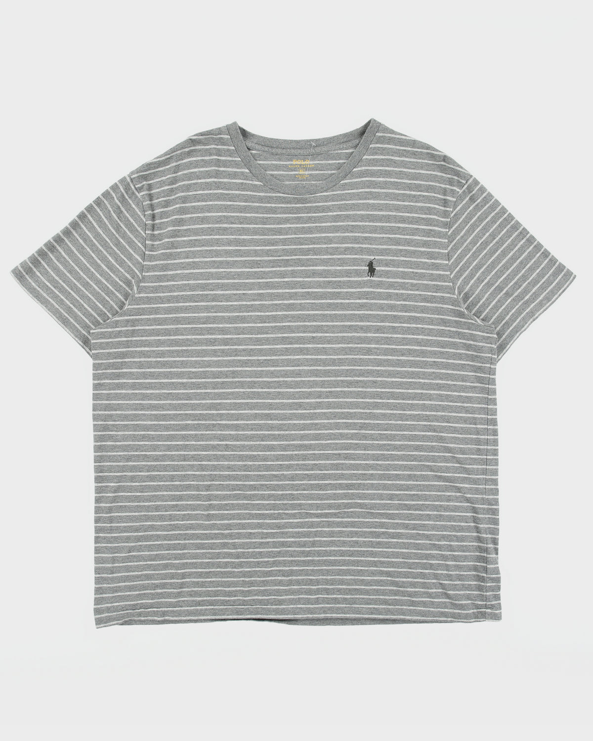 Vintage Polo Ralph Lauren Marl Grey Striped Heavyweight Single Stitch Crewneck T-Shirt - XL