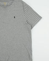 Vintage Polo Ralph Lauren Marl Grey Striped Heavyweight Single Stitch Crewneck T-Shirt - XL