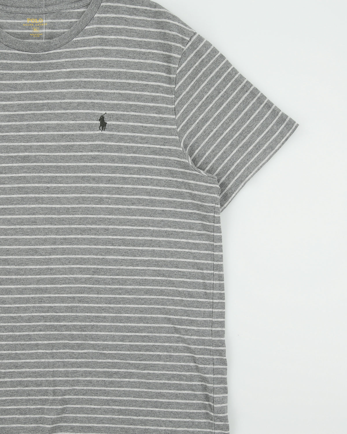 Vintage Polo Ralph Lauren Marl Grey Striped Heavyweight Single Stitch Crewneck T-Shirt - XL