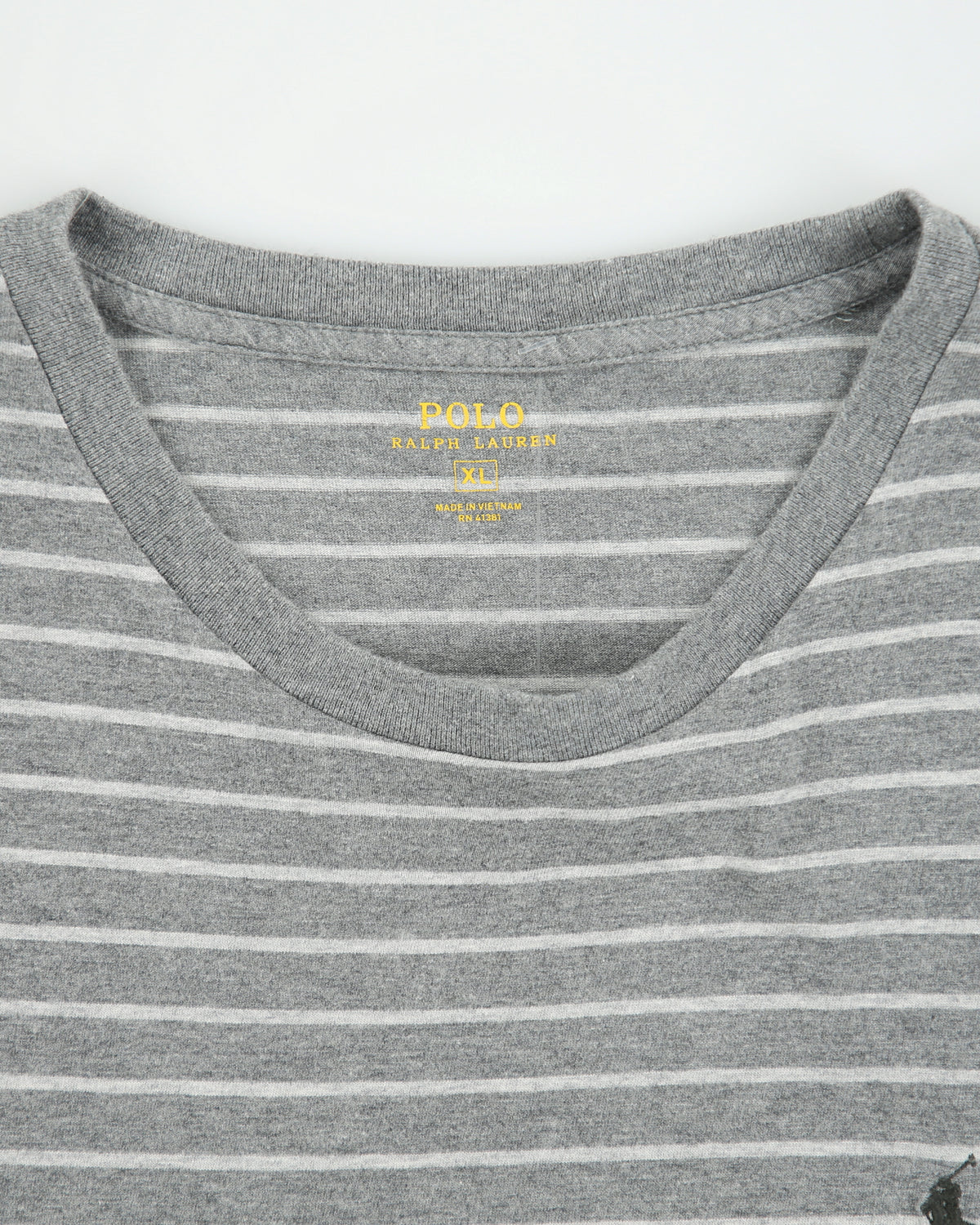 Vintage Polo Ralph Lauren Marl Grey Striped Heavyweight Single Stitch Crewneck T-Shirt - XL