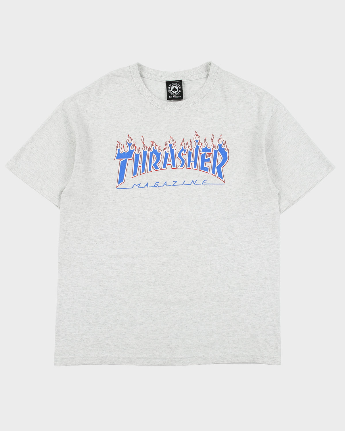 Vintage Thrasher Magazine Marl Grey Flames Heavyweight Crewneck T-Shirt - L
