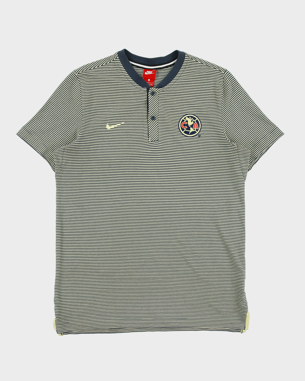 2017-18 Nike Club America FC Heavyweight Striped Crewneck Henley Football T-Shirt - L