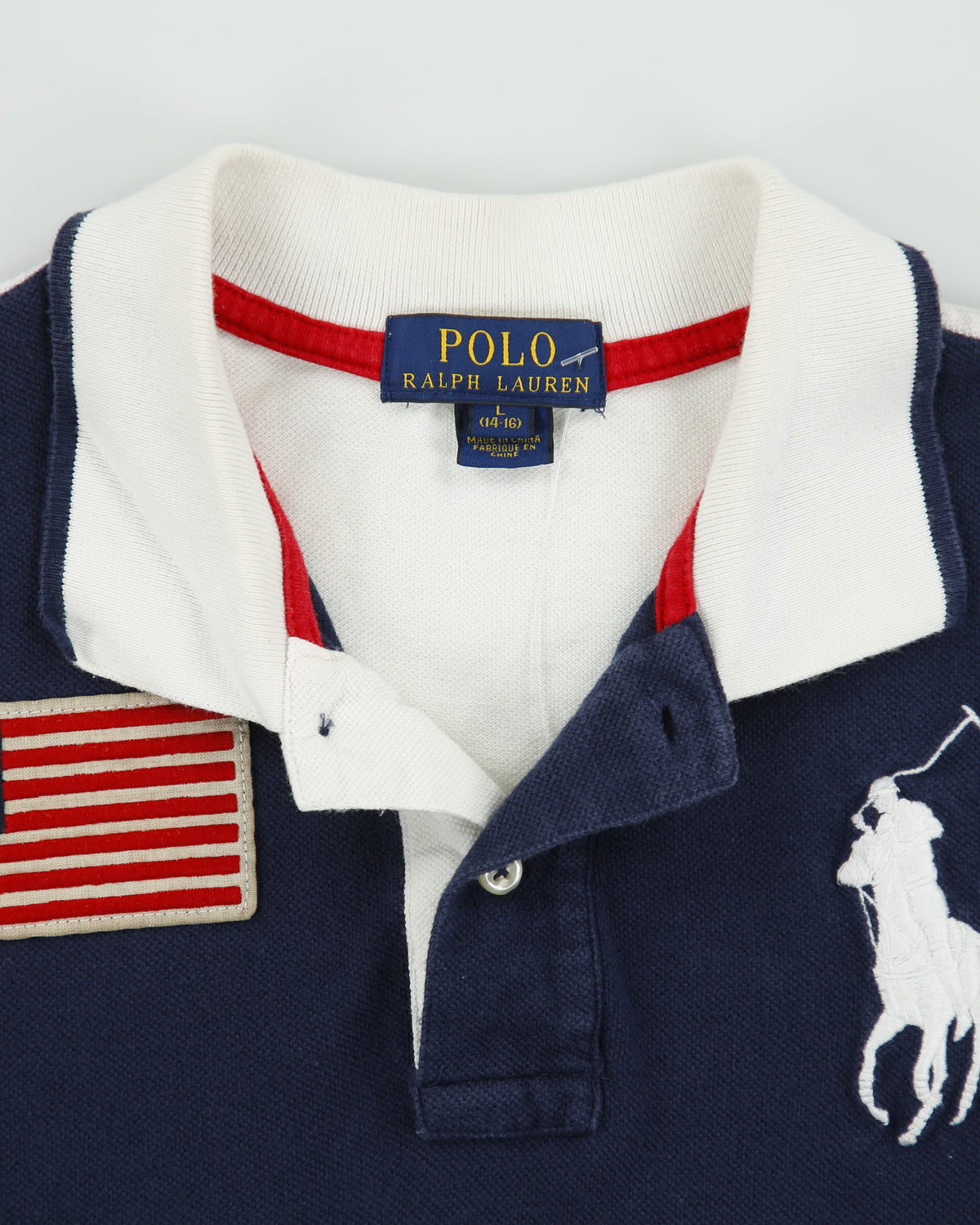 Vintage Polo Ralph Lauren Big Pony USA Two-Tone Short Sleeve Polo Shirt - XS