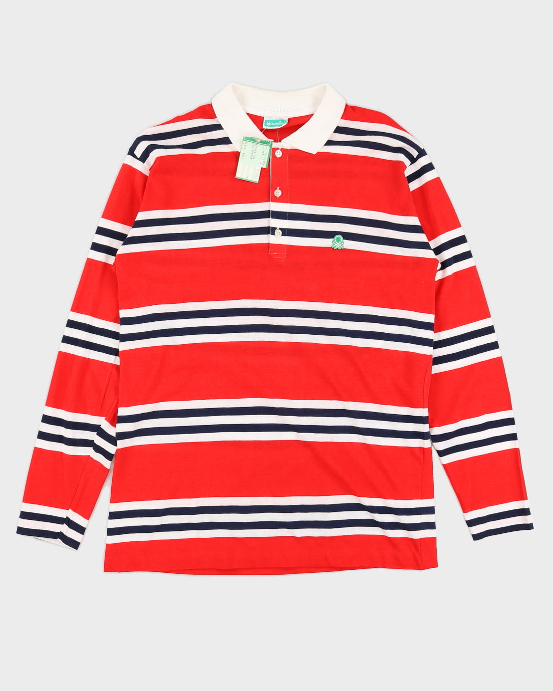 Vintage 80s Benetton Stripe Polo Shirt - XL