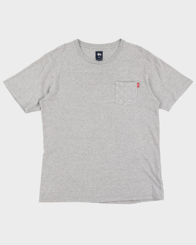 Stussy Ls Stars Pocket Crew Grey T-Shirt - M