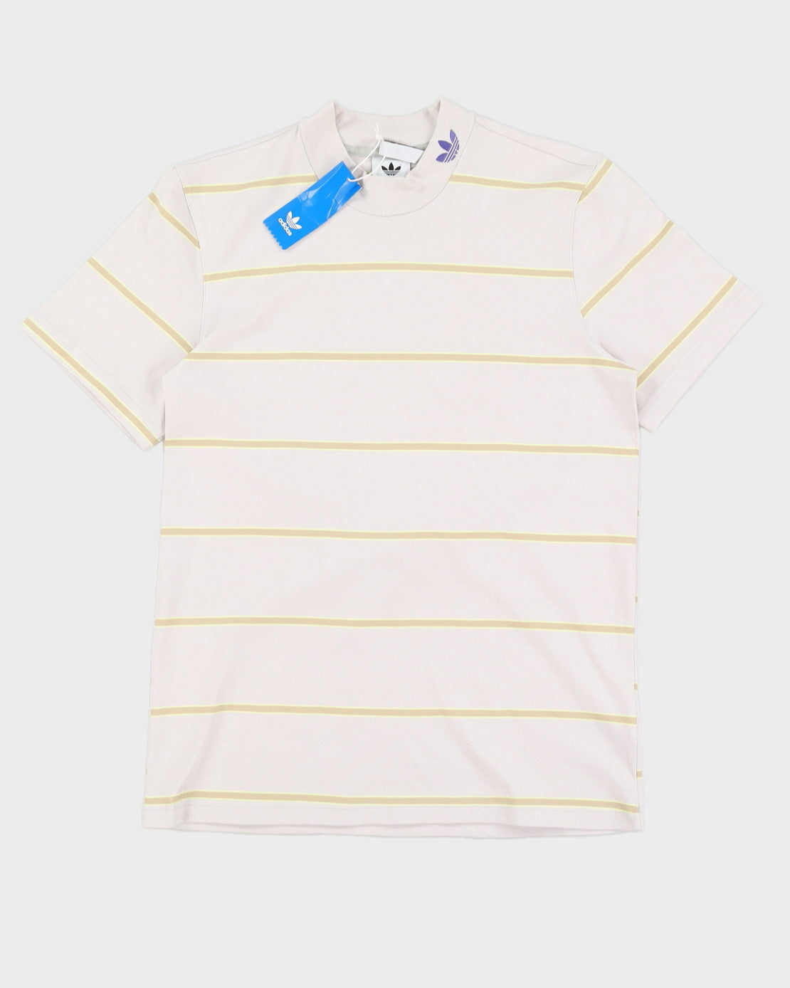 Adidas Beige Striped T-Shirt - M