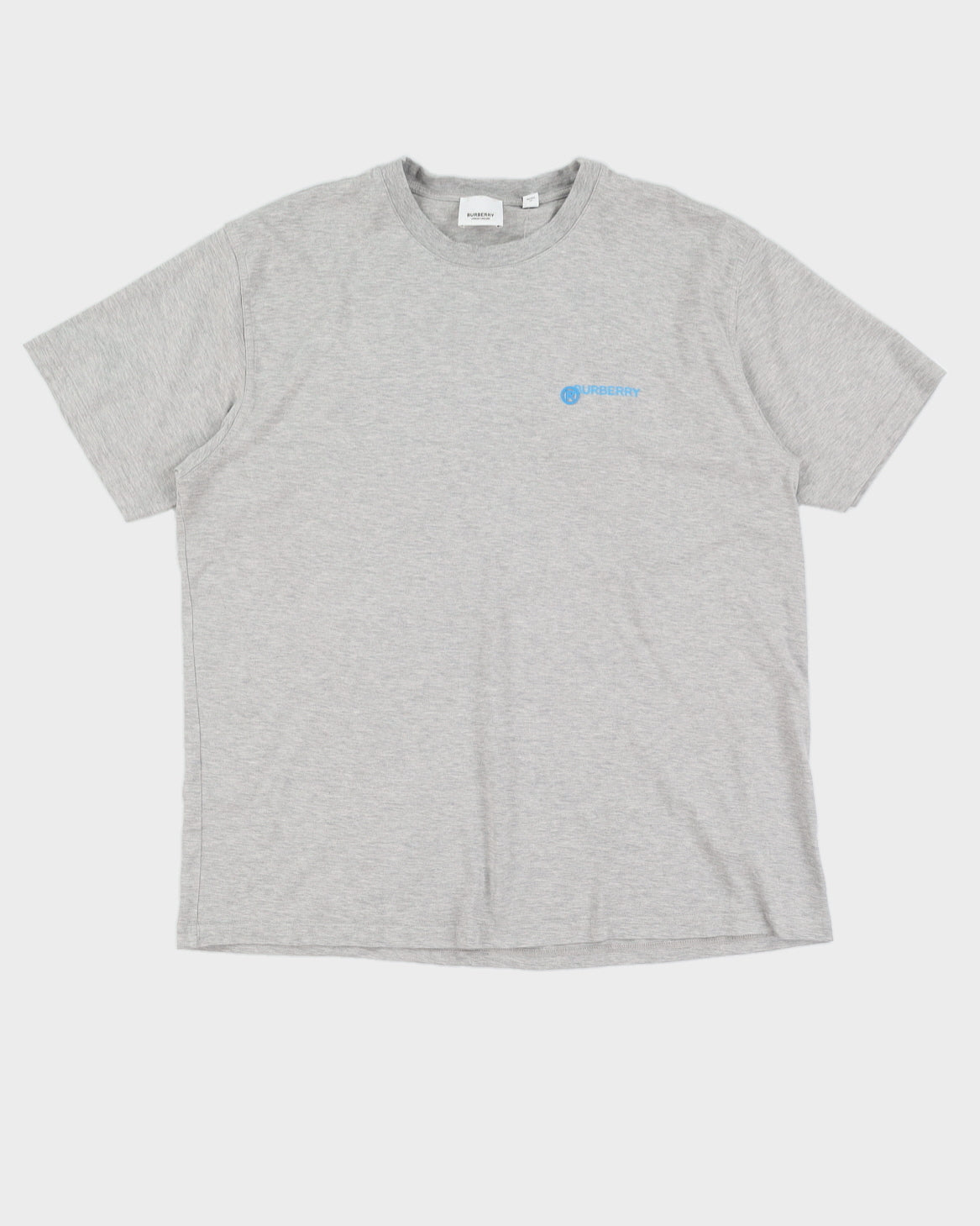 Burberry Grey Marled T-Shirt With Blue Logo - S