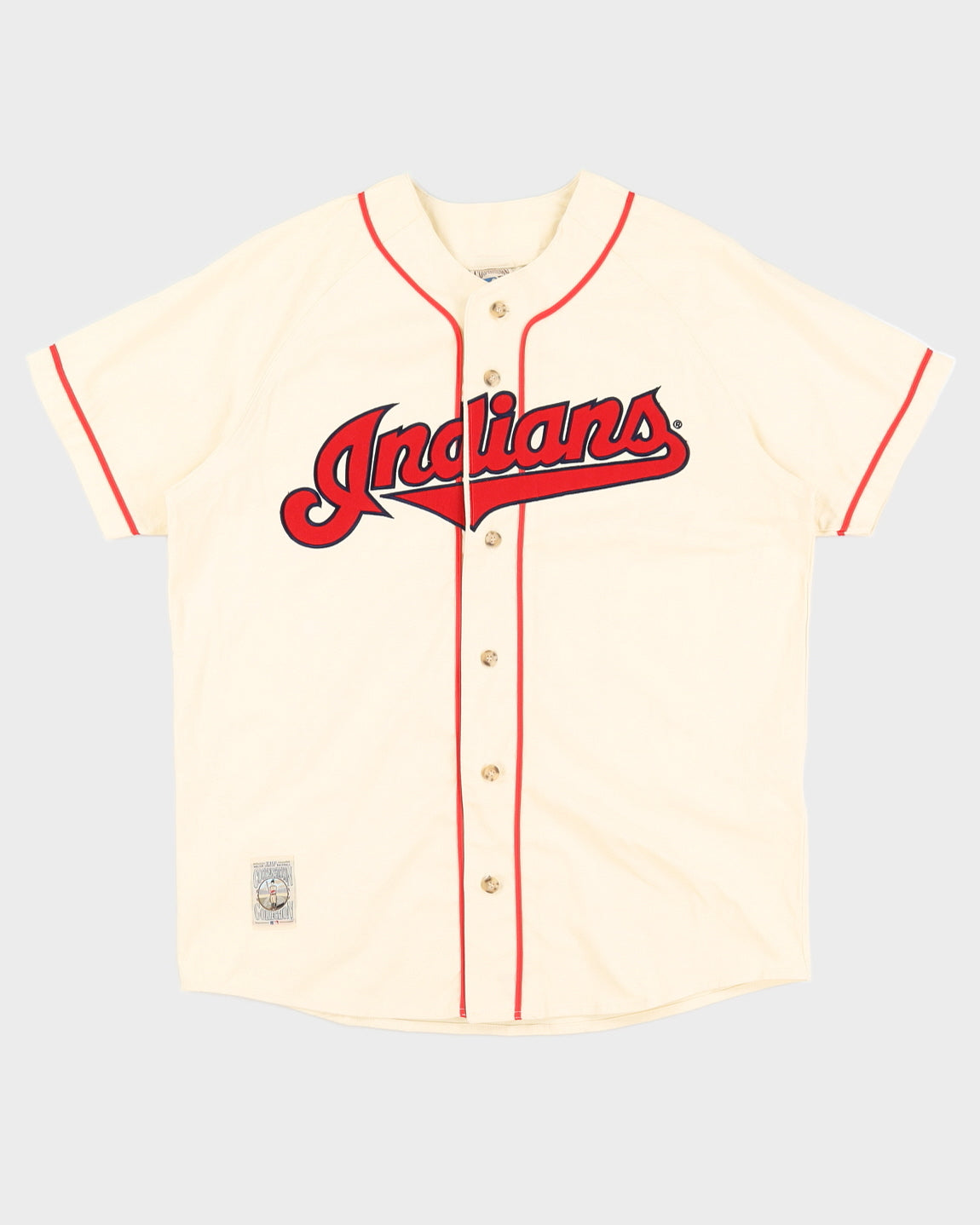 Vintage 90s Cleveland Indians Cooperstown Collection Cream Jersey - L