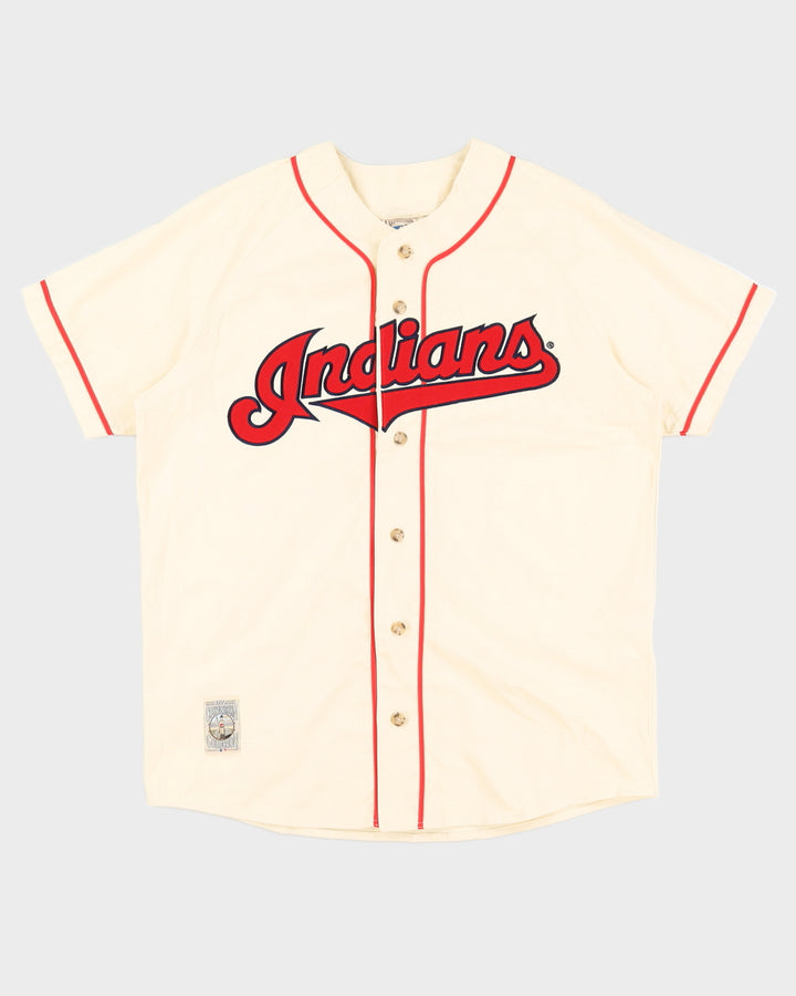 Vintage 90s Cleveland Indians Cooperstown Collection Cream Jersey - L