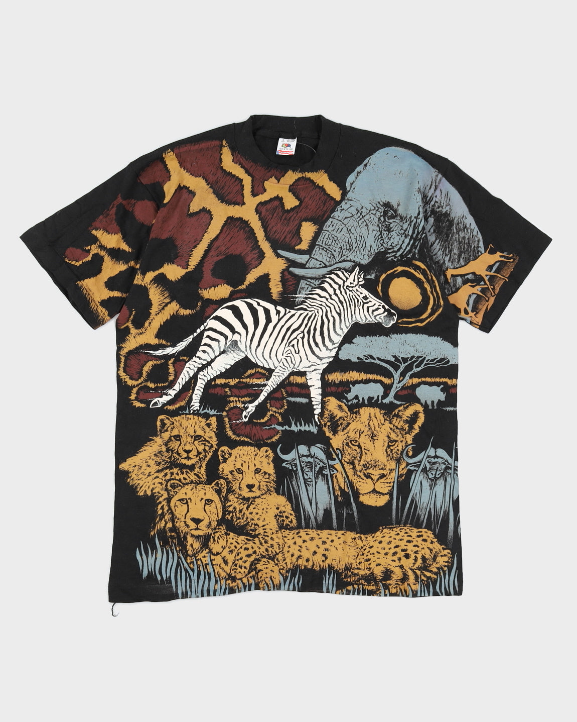 Vintage 90s Fruit Of The Loom Animal Print T-Shirt - L