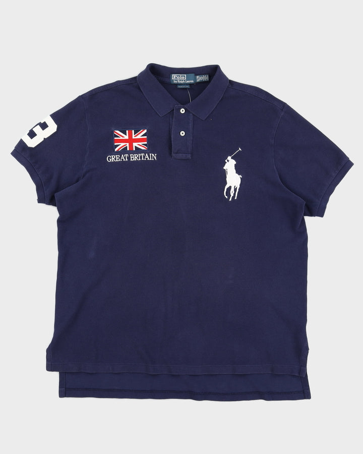 Vintage 90s Ralph Lauren Great Britain Blue Polo Shirt M