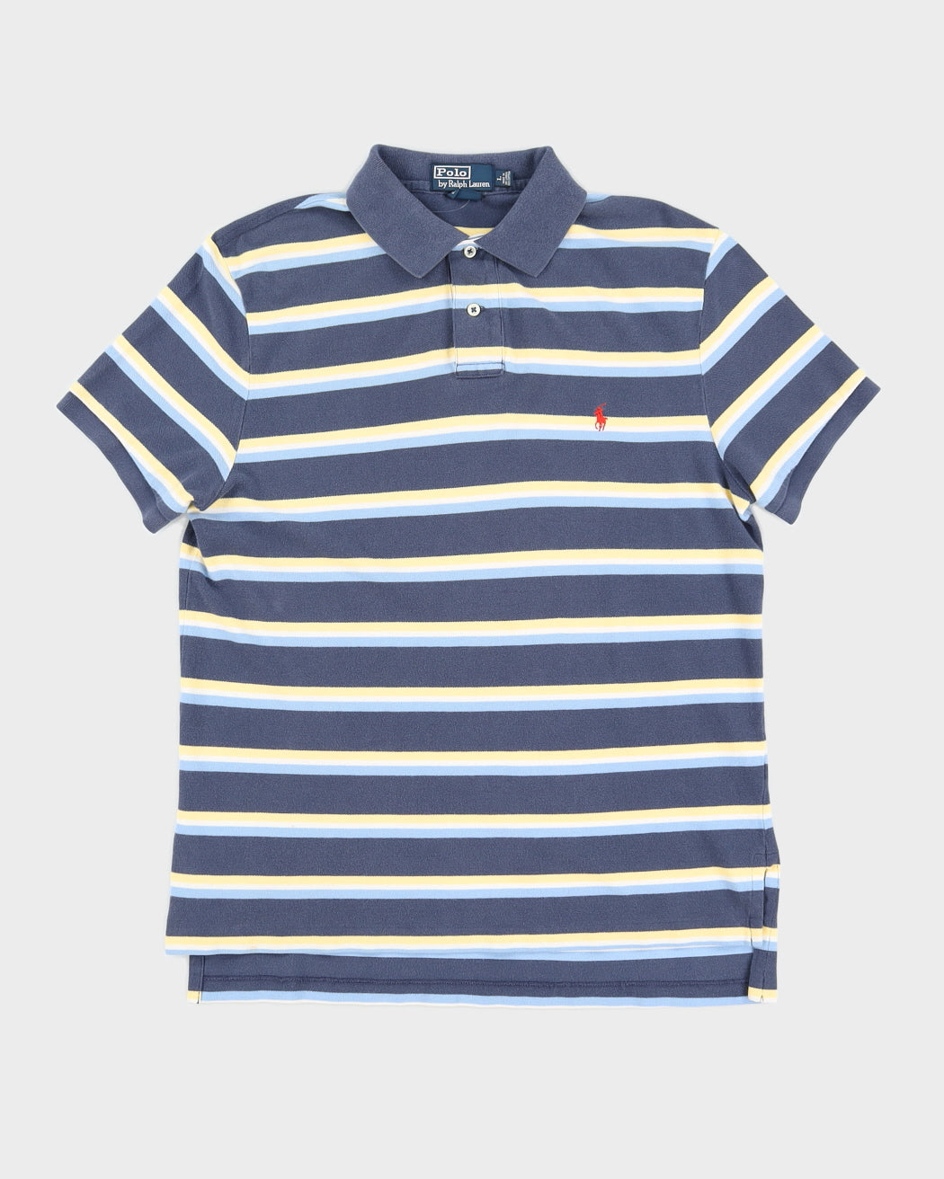 Vintage 90s Polo Ralph Lauren Blue / Yellow Stripes Polo Shirt - M