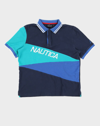 00s Nautica Blue Embroidered Blue Polo Shirt - M