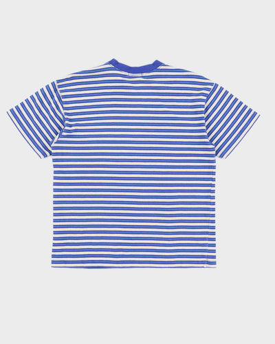 Vintage 90s Hang Ten Blue Striped Polo Shirt - M